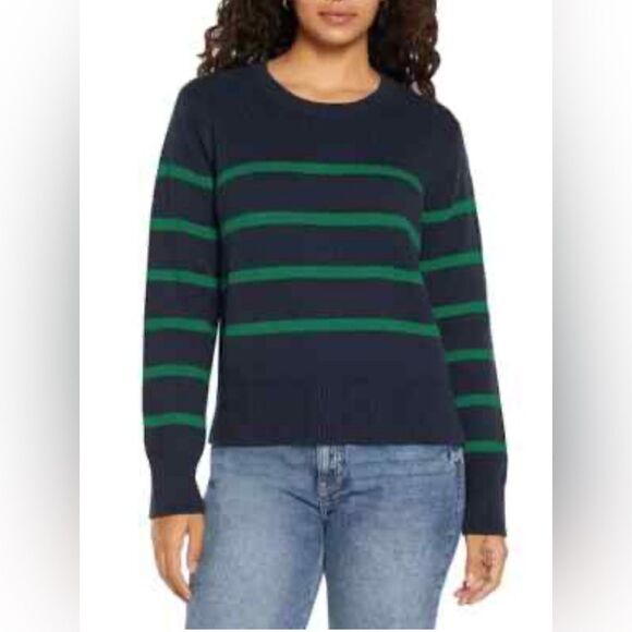 New Gap Roll Neck Sweater Women Navy Blue Kelly Green Stripes Nautical Coastal - Picture 1 of 6
